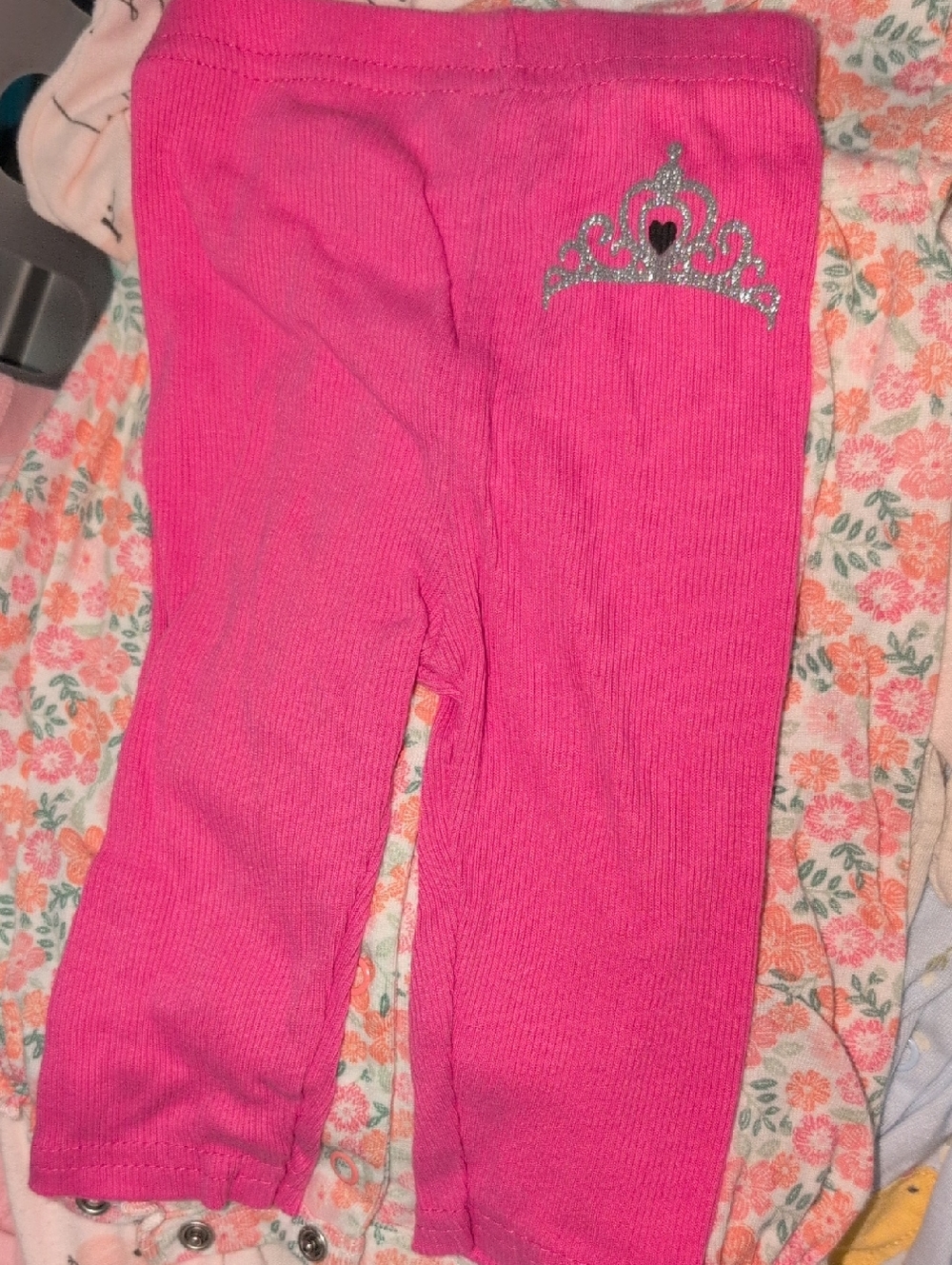❤️‍🔥10/$10❤️‍🔥 Baby Girls Contact Ribbed Pink Tiara Leggings Size 0-3M